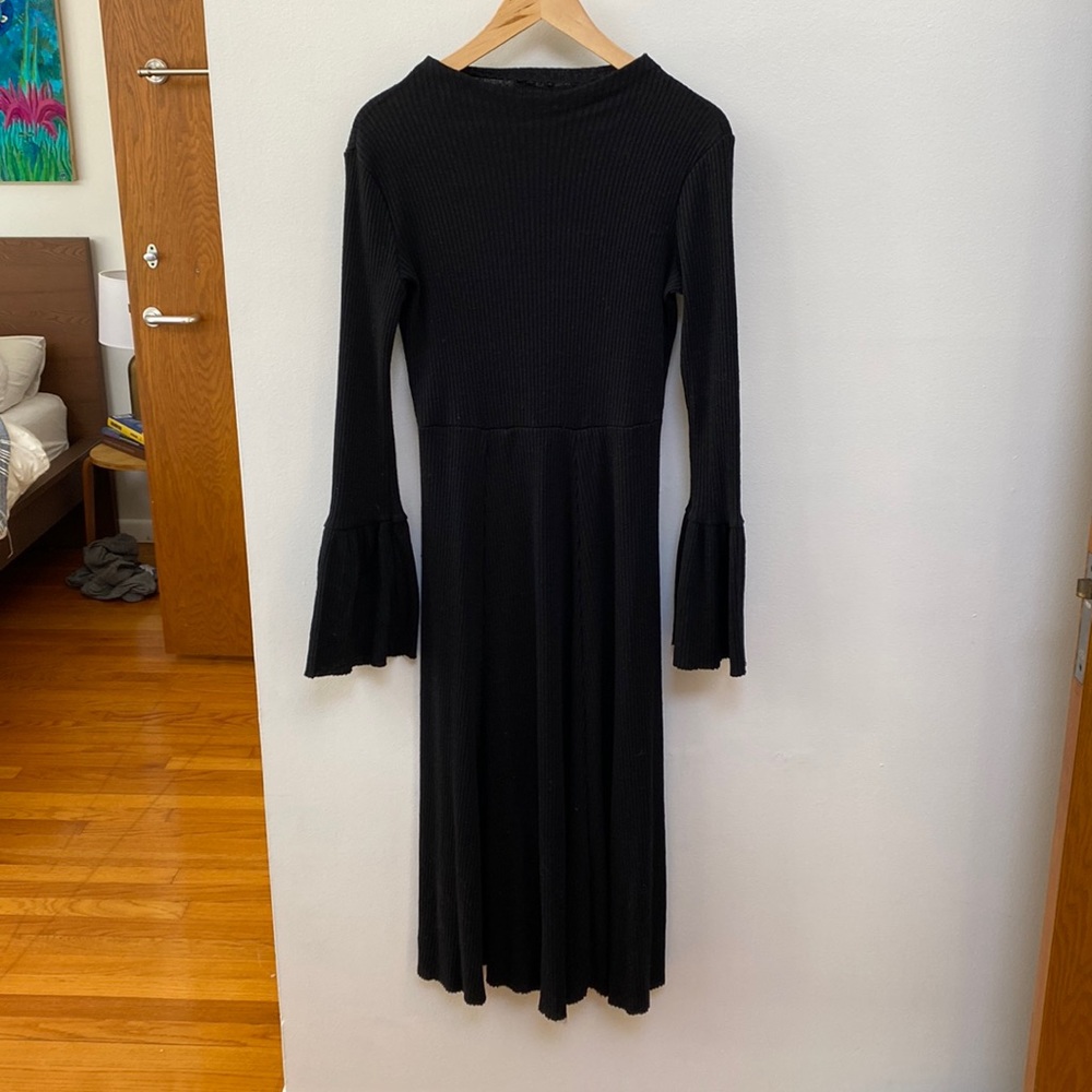 Long black dress with bell sleeves